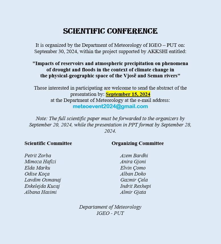 Thirrje për Konferencë Shkencore