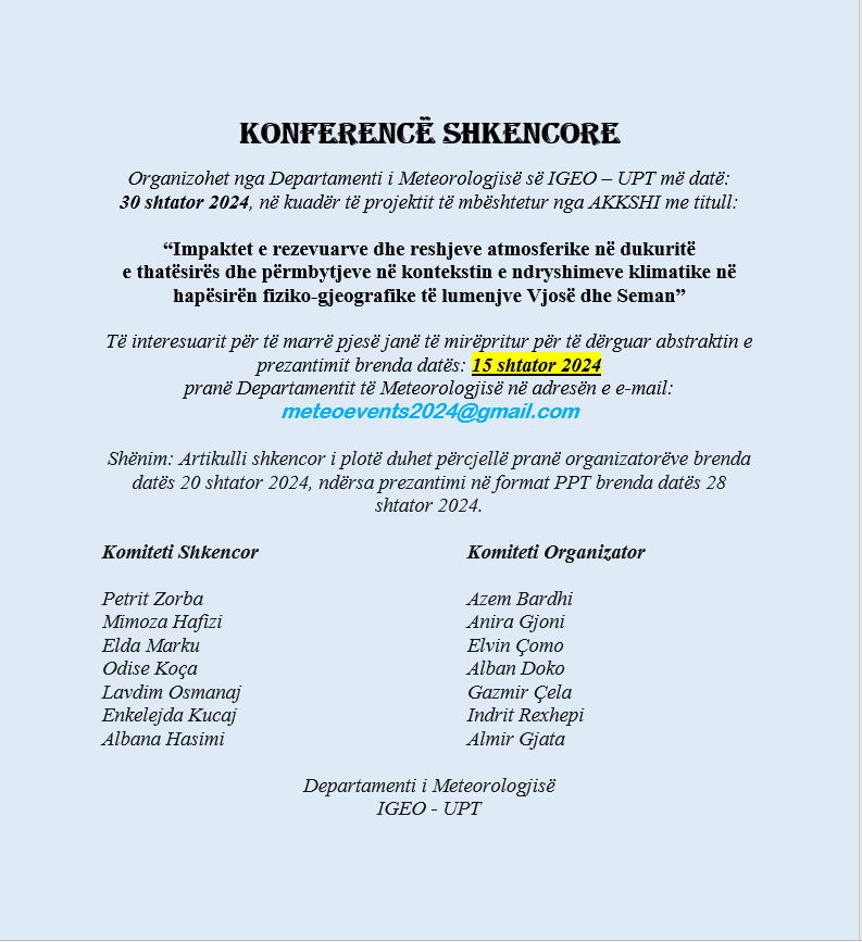 Thirrje për Konferencë Shkencore